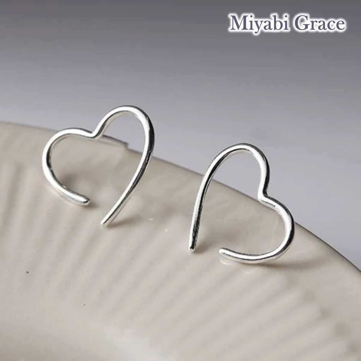 Silver Large Open Heart Invisible Clip On Stud Earrings