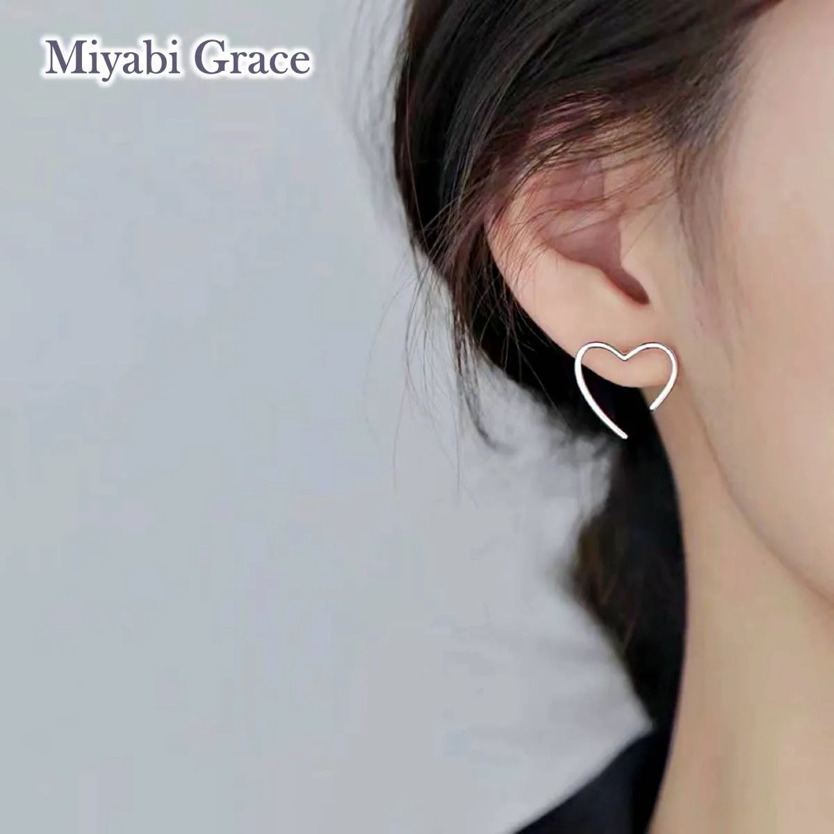 Silver Large Open Heart Invisible Clip On Stud Earrings