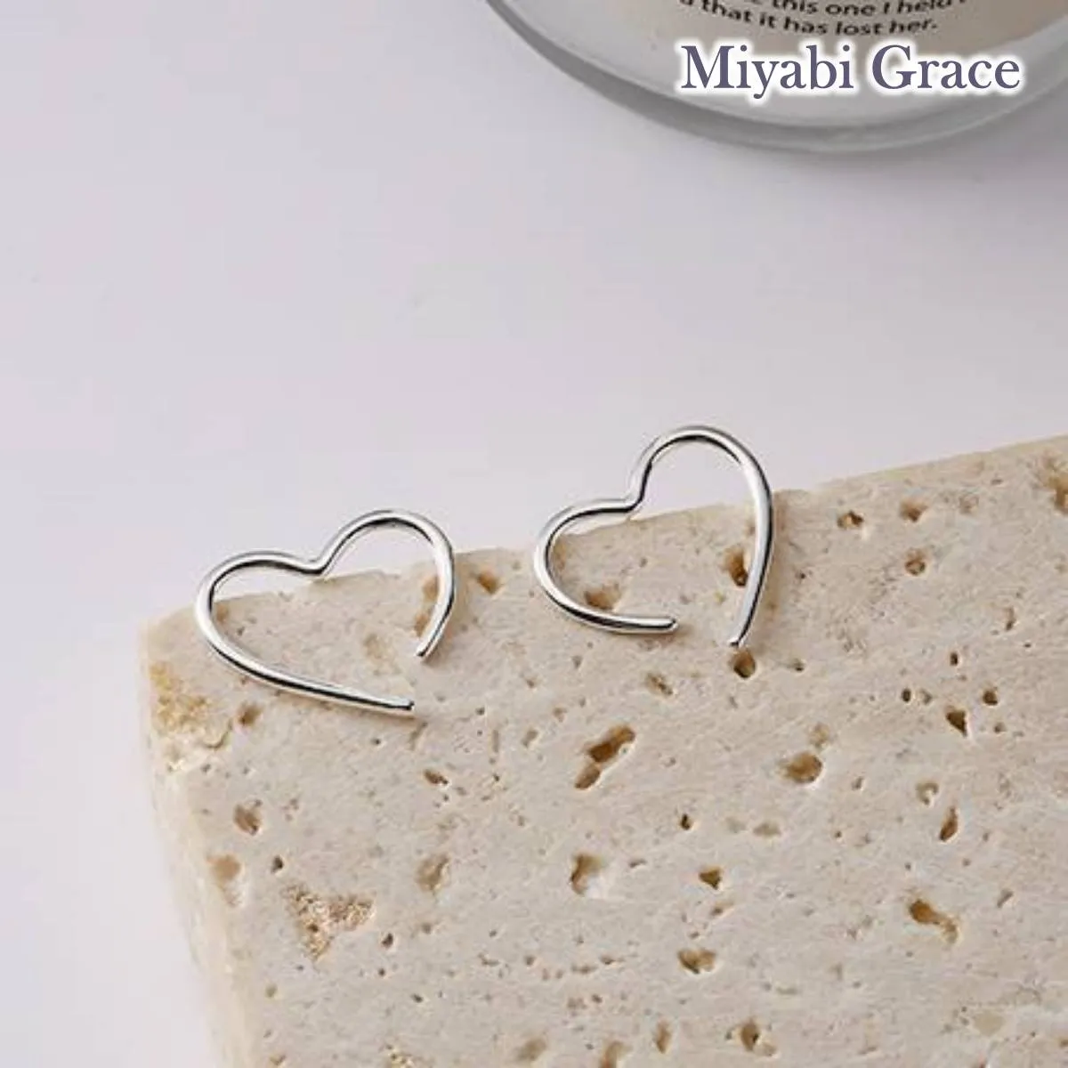 Silver Large Open Heart Invisible Clip On Stud Earrings