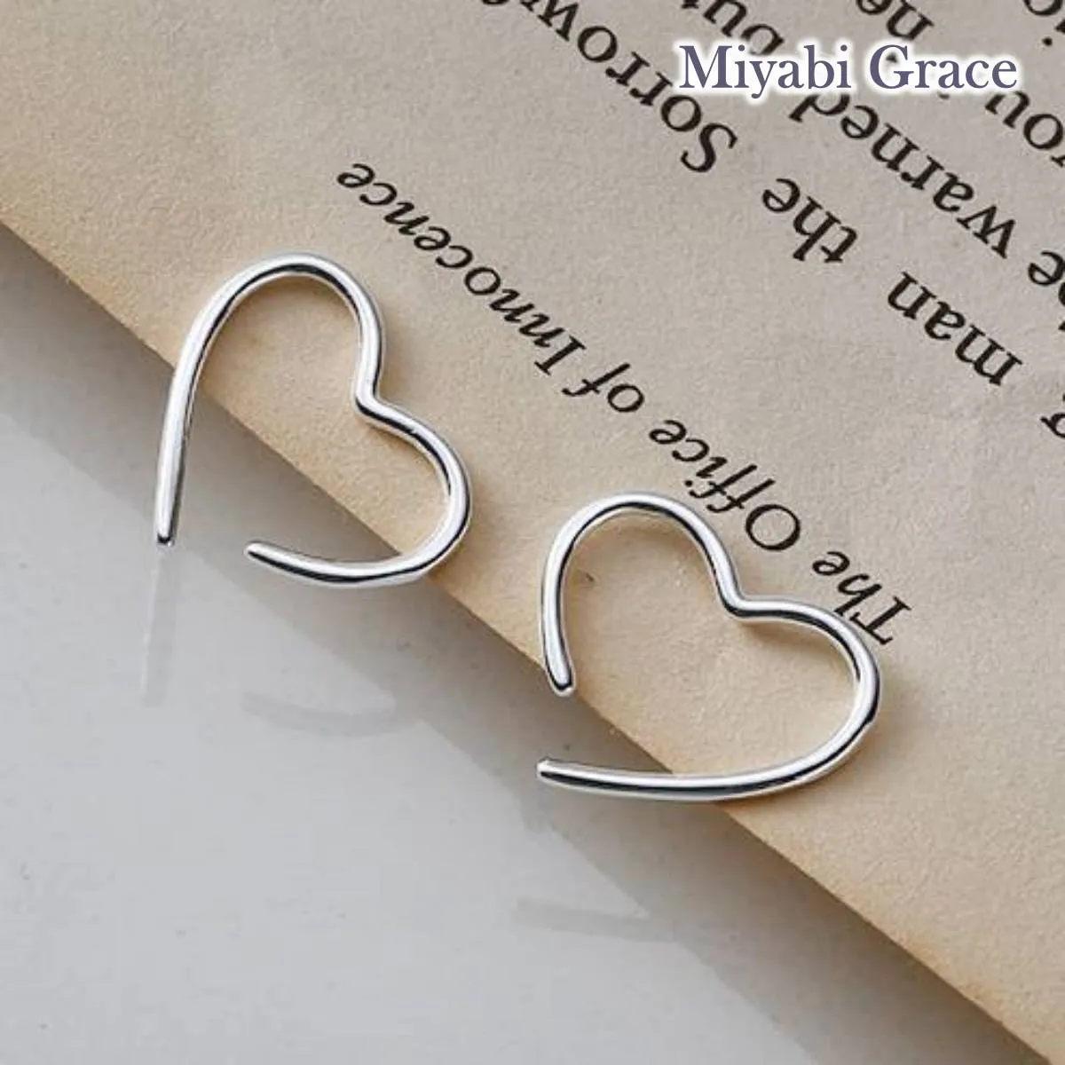 Silver Large Open Heart Invisible Clip On Stud Earrings