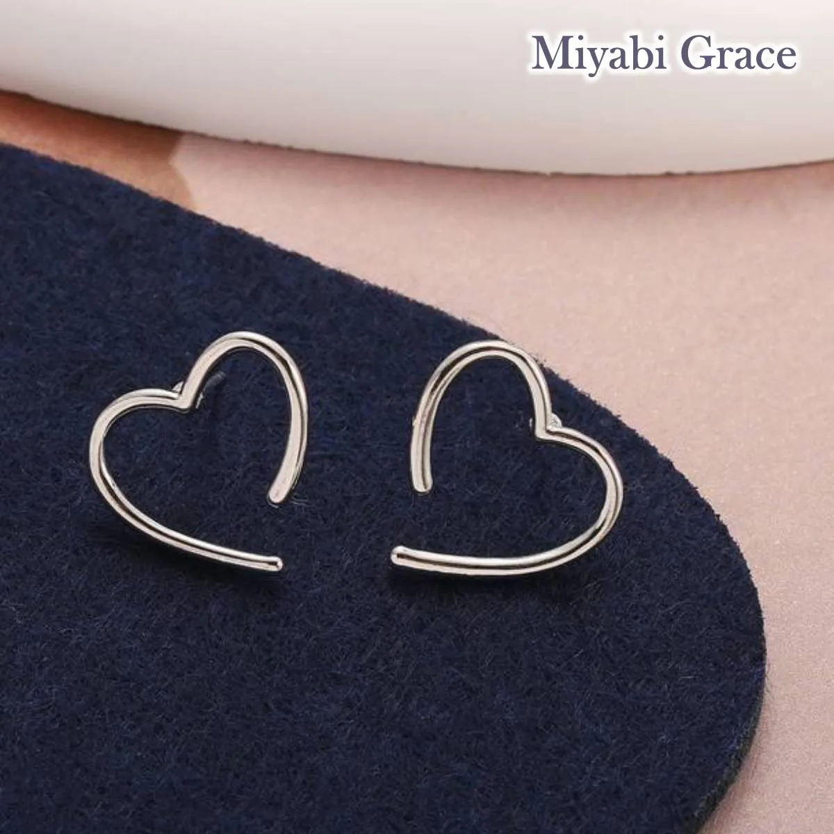 Silver Large Open Heart Invisible Clip On Stud Earrings