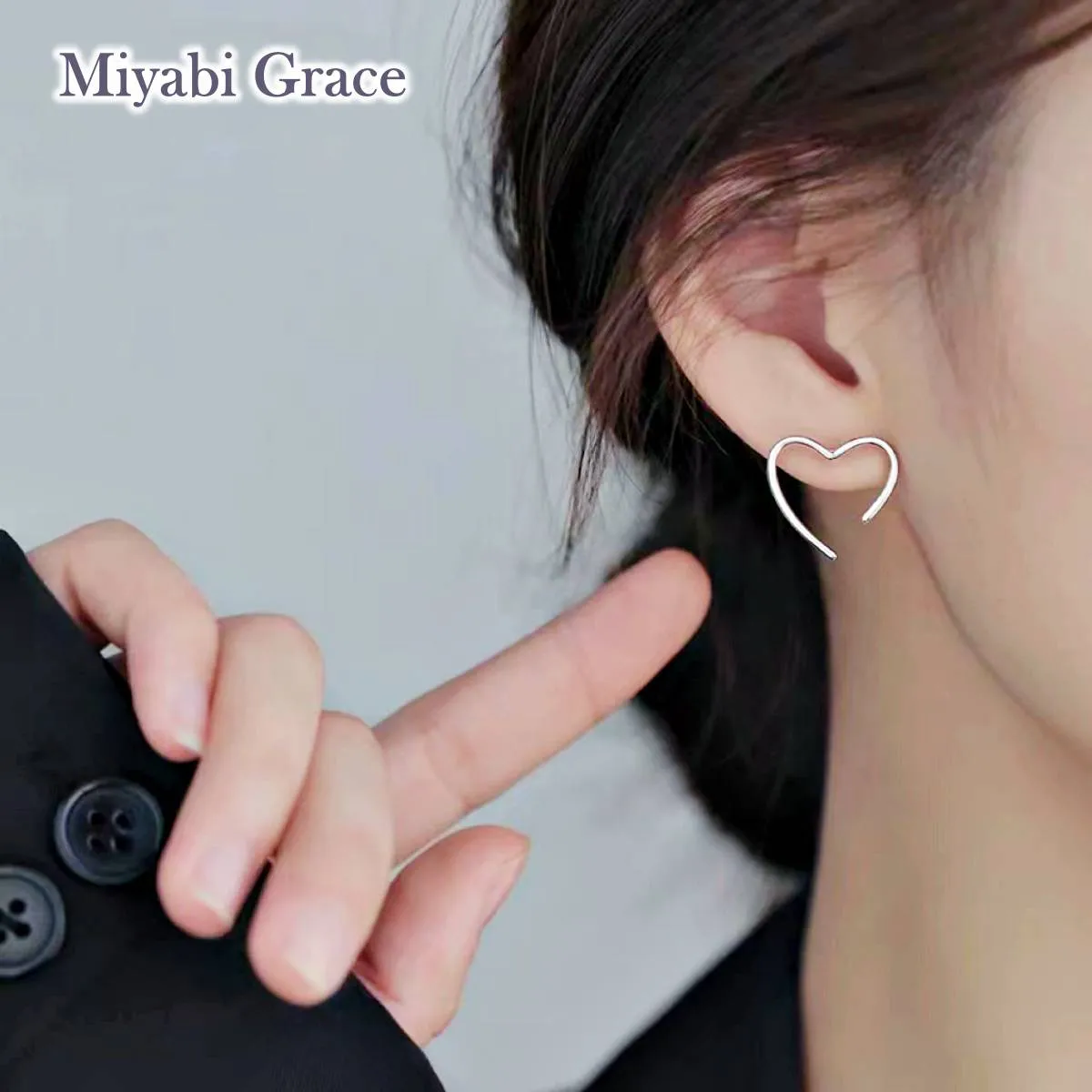 Silver Large Open Heart Invisible Clip On Stud Earrings