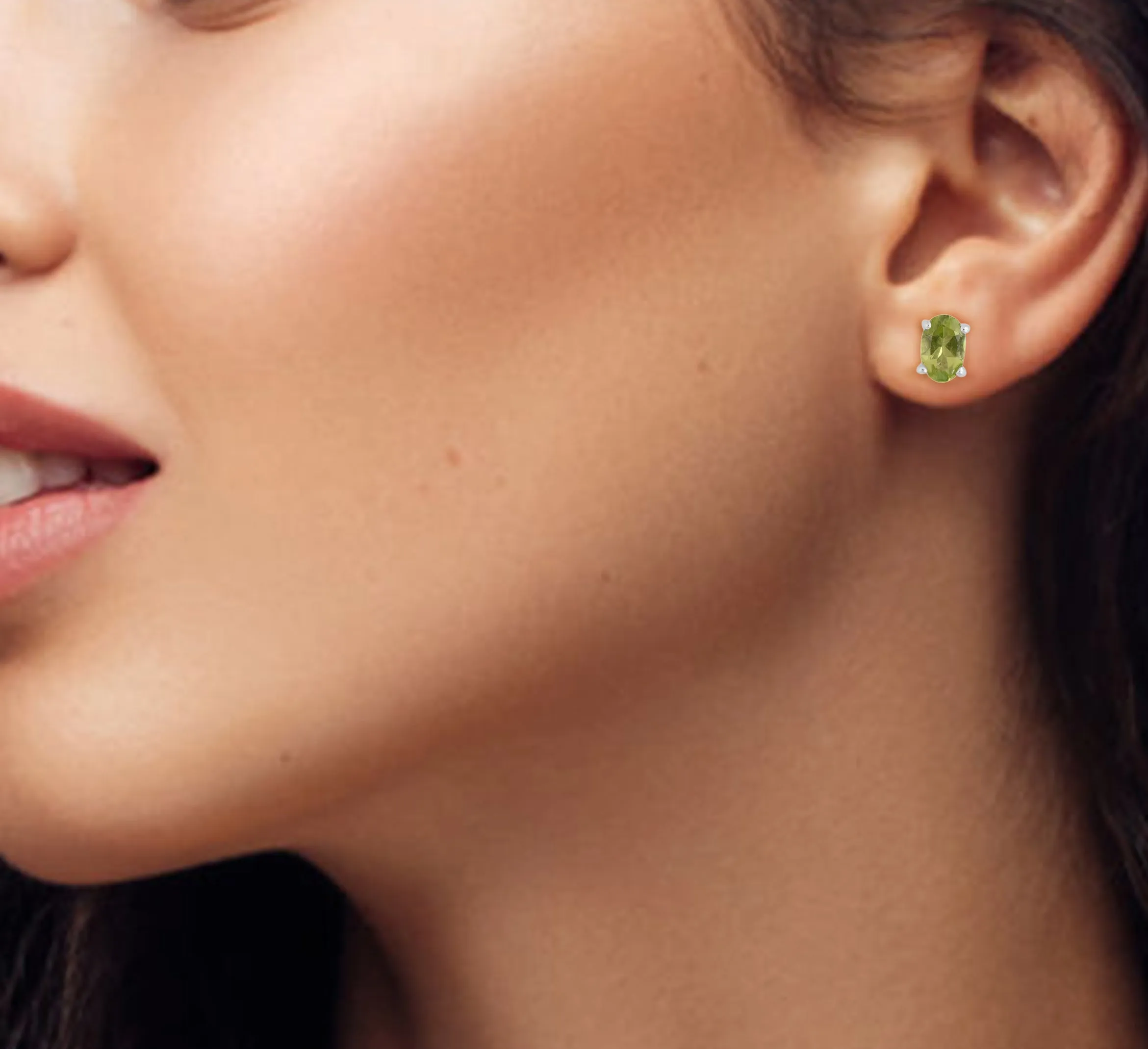 Silver Peridot Studs Earrings