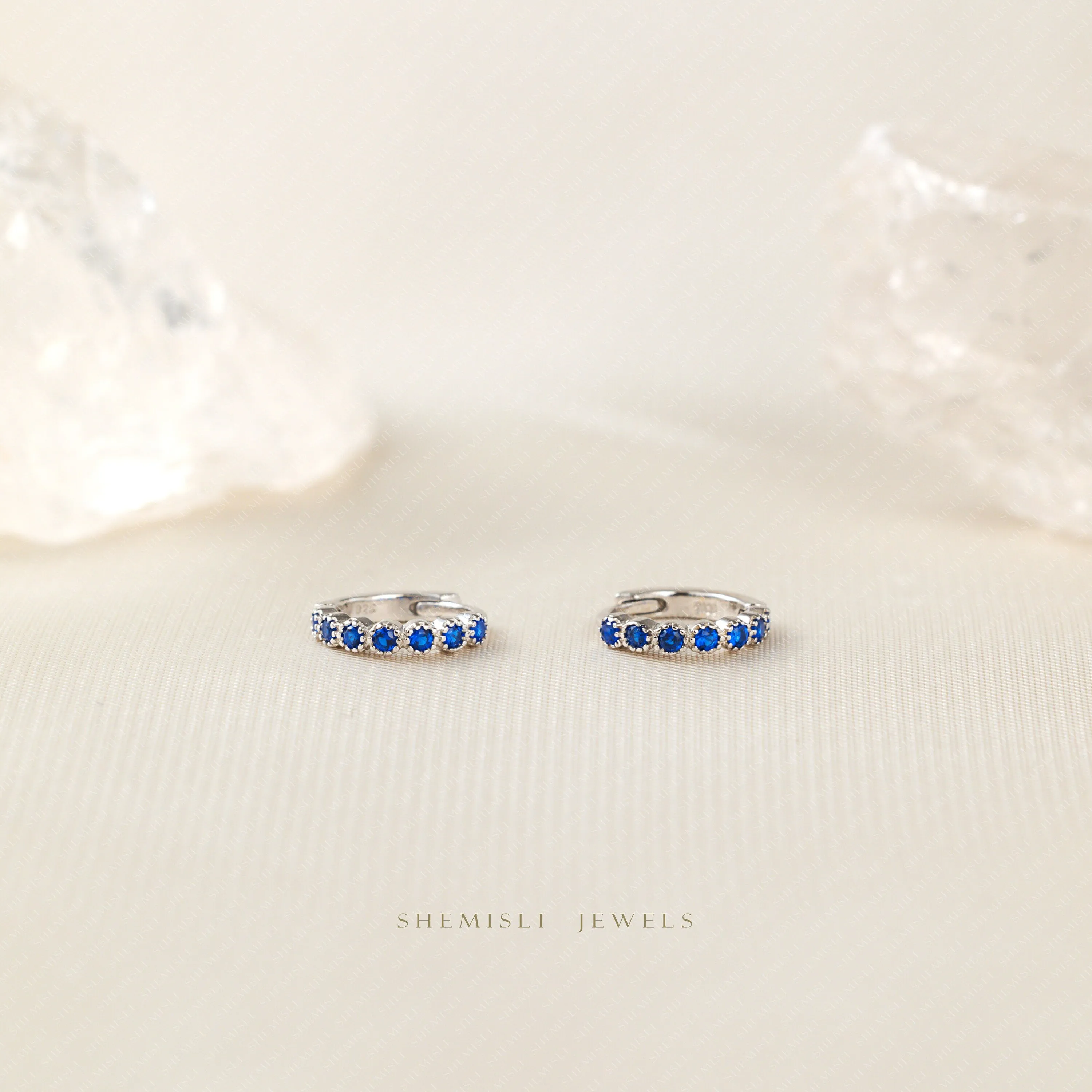 Simple Sapphire cz Hoop Earrings, Huggies, Unisex, Gold, Silver SHEMISLI SH376, SH377, SH378, SH379, SH380