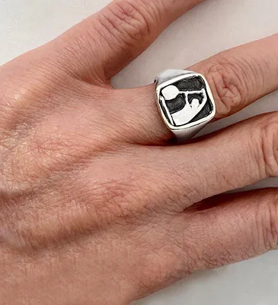 Square Silver Signet Ring with Paddling A-Frame Position