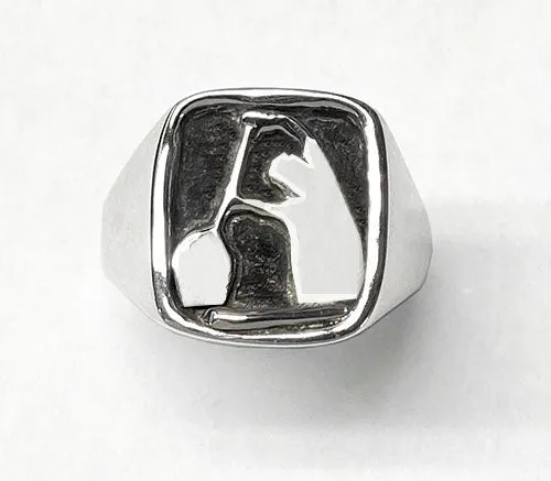 Square Silver Signet Ring with Paddling A-Frame Position