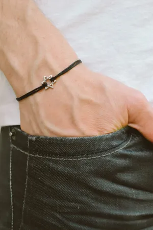 Star of David men's bracelet, black cord, Jewish gift for him