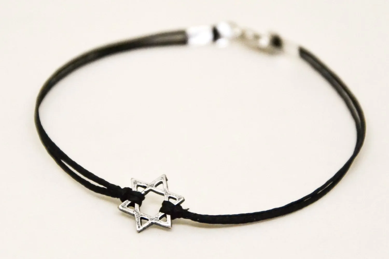 Star of David men's bracelet, black cord, Jewish gift for him