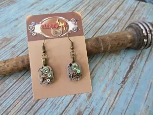 Steampunk ear gear - Peridot - Steampunk Earrings - Hamilton - Vintage handmade watch parts jewelry