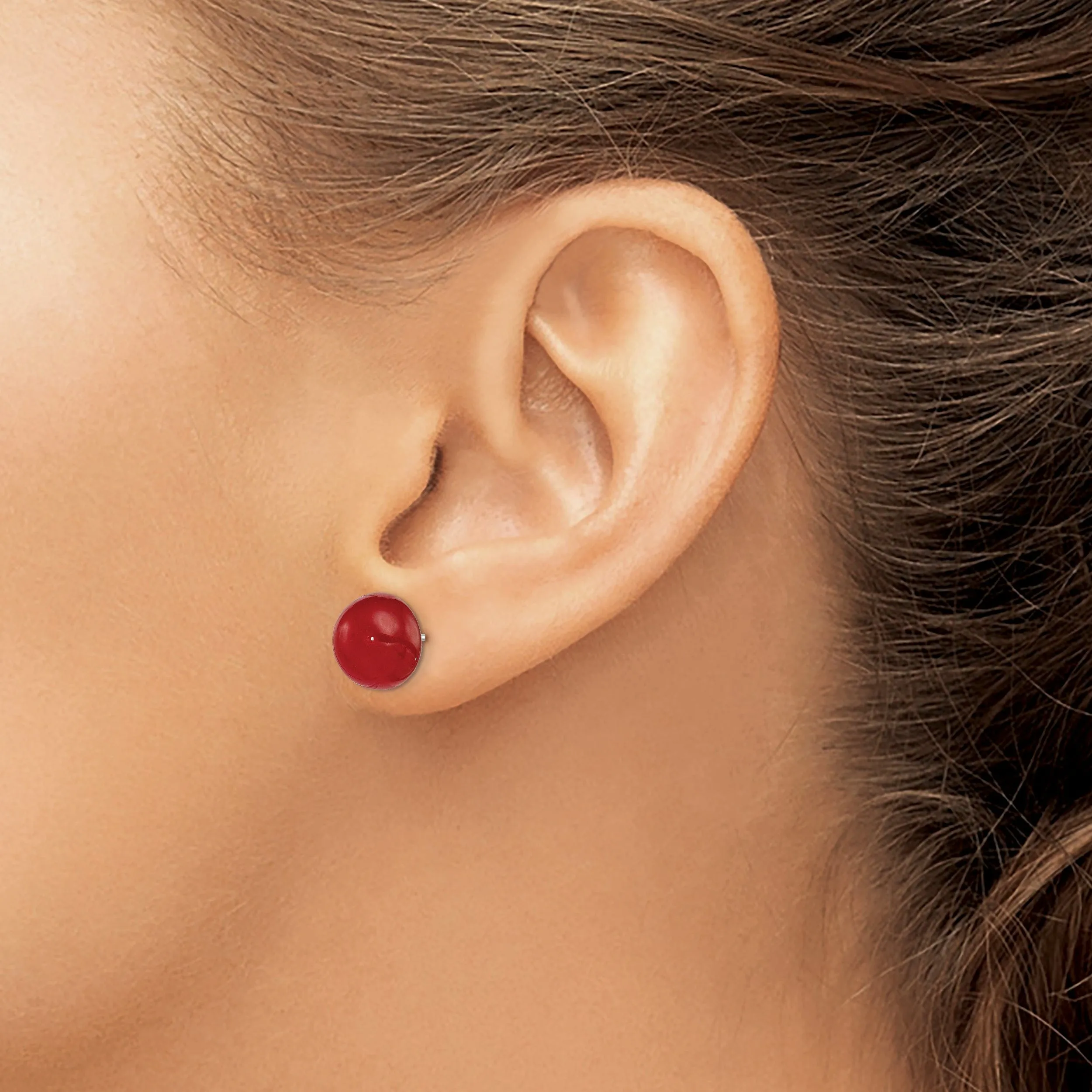 Sterling Silver Button Carnelian Post Earrings