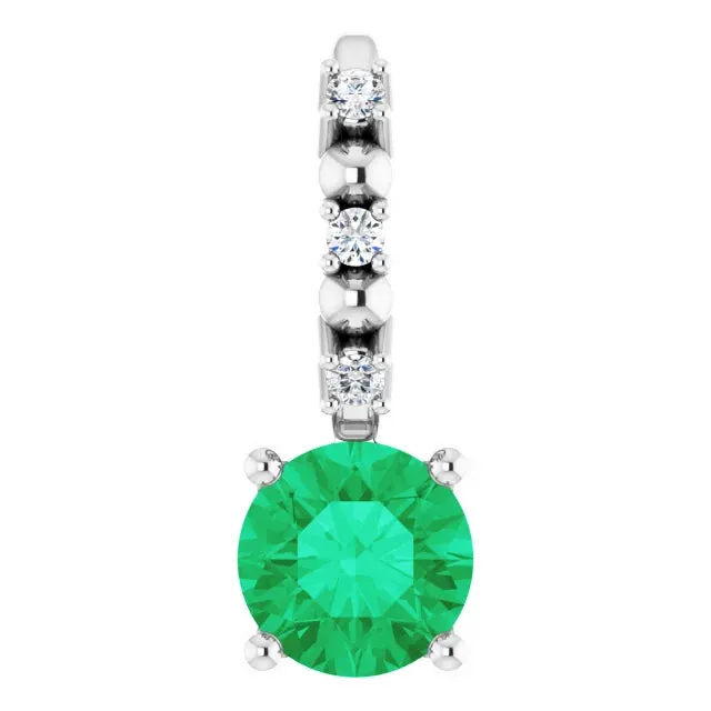 Sterling Silver Imitation Emerald & .01 CTW Natural Diamond Charm/Pendant