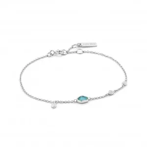 Sterling Silver Rhodium Plated Turquoise Discs Bracelet B014-01H