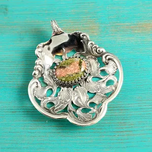 Sterling Silver Unakite & Iris Bon Bon Spoon Pendant