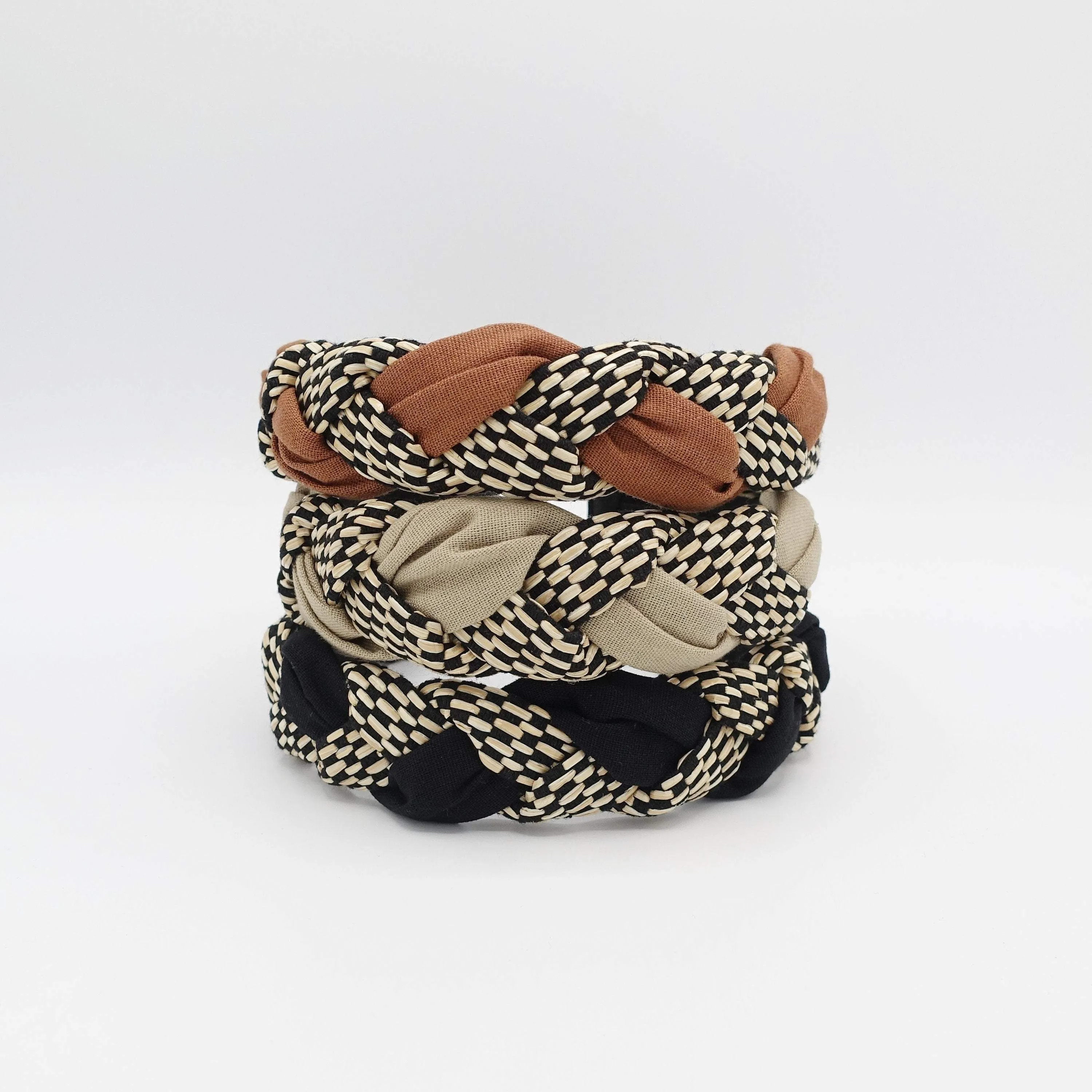 straw linen mix braided headband
