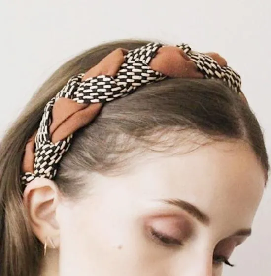 straw linen mix braided headband