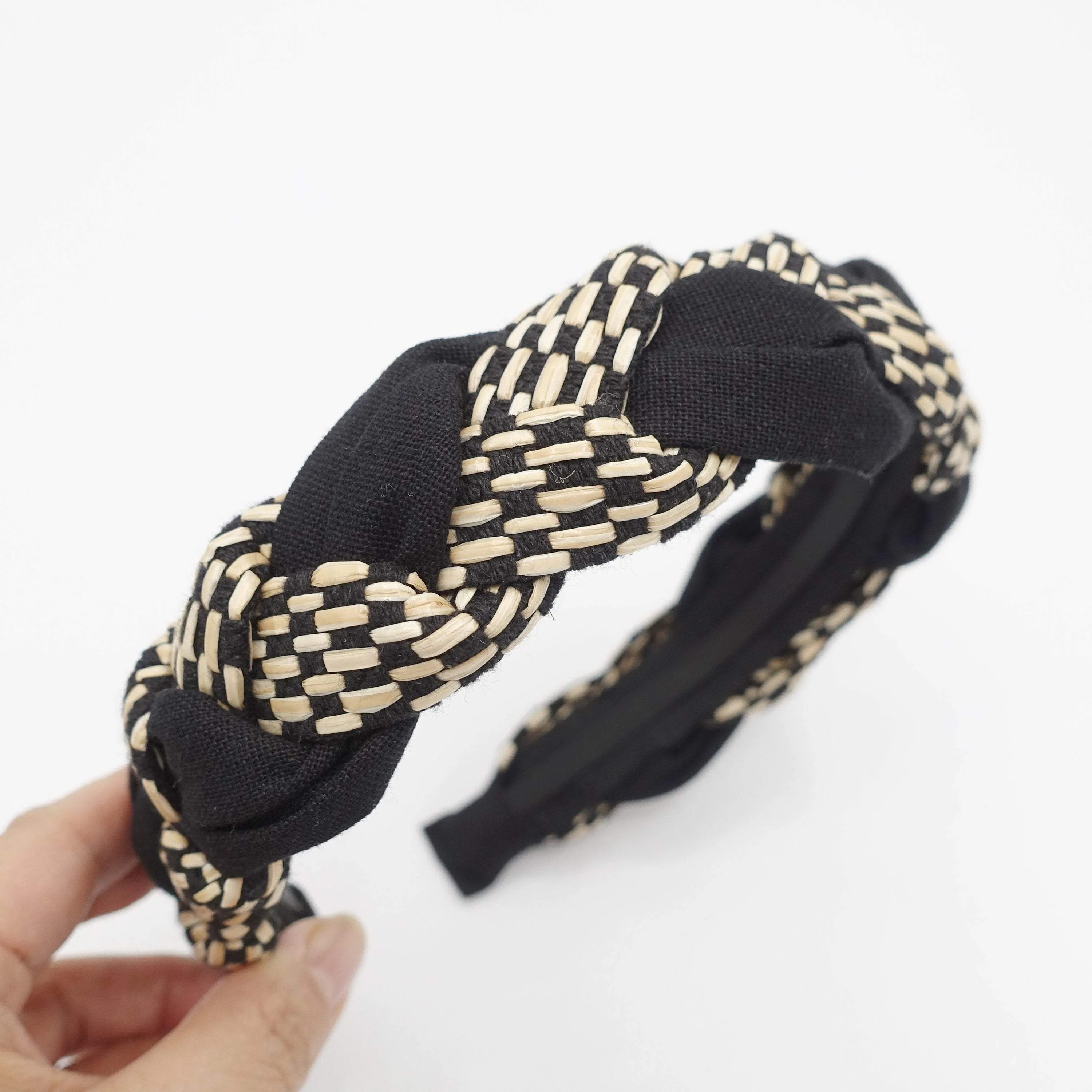 straw linen mix braided headband