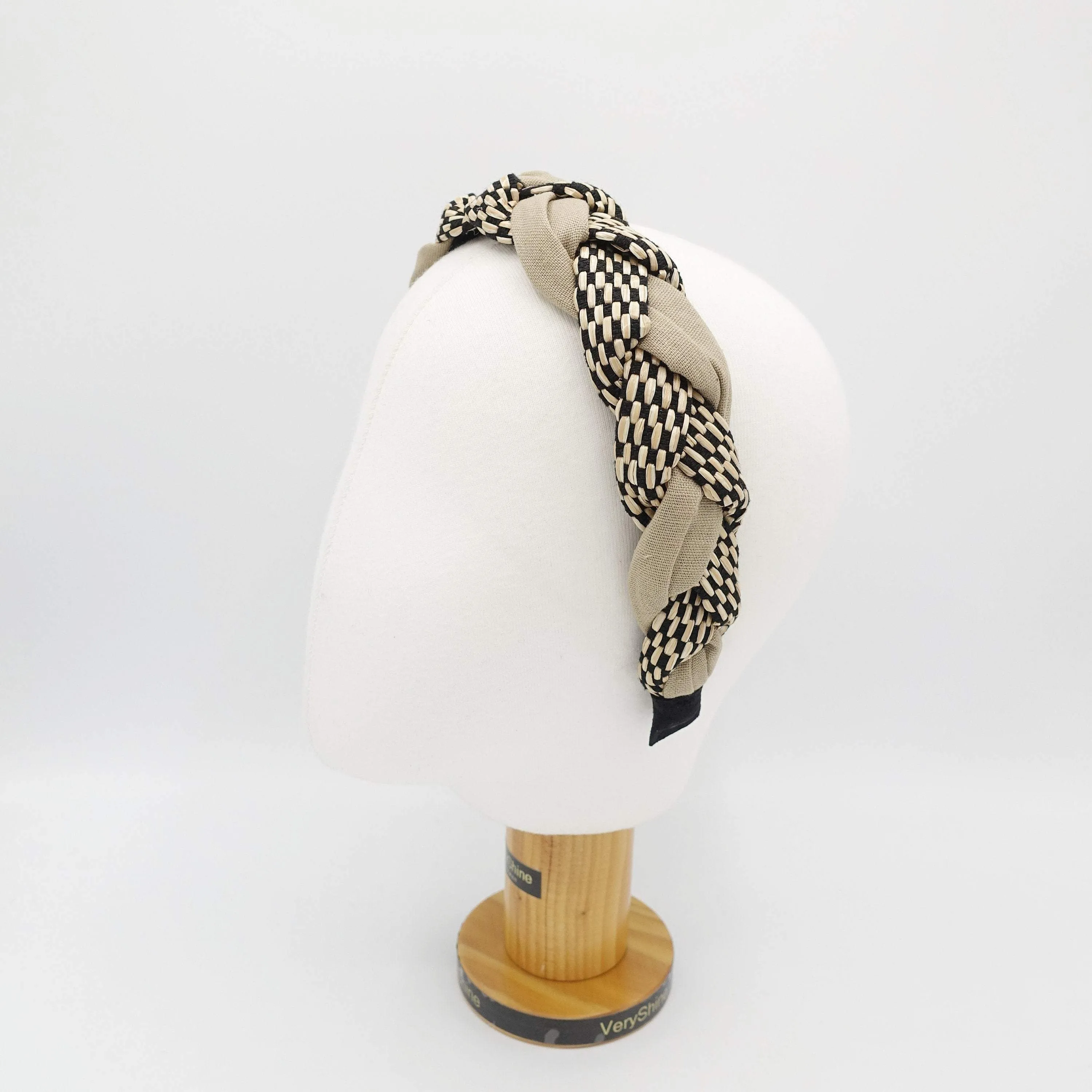 straw linen mix braided headband