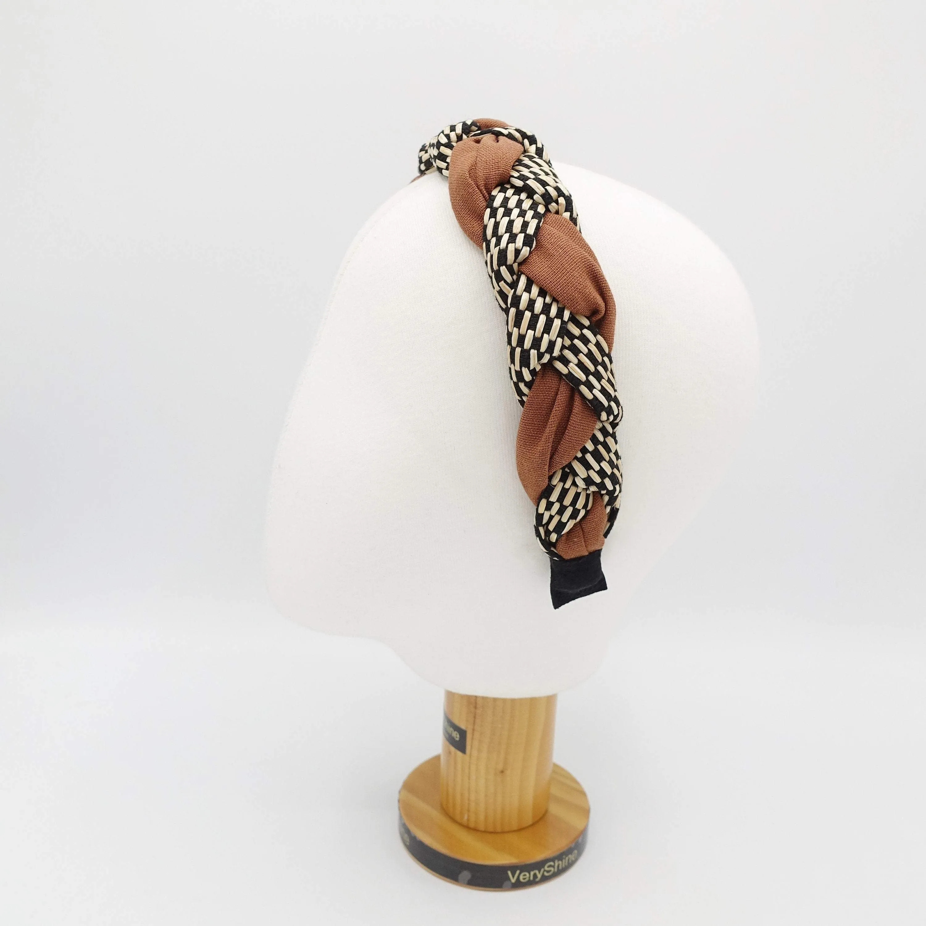 straw linen mix braided headband