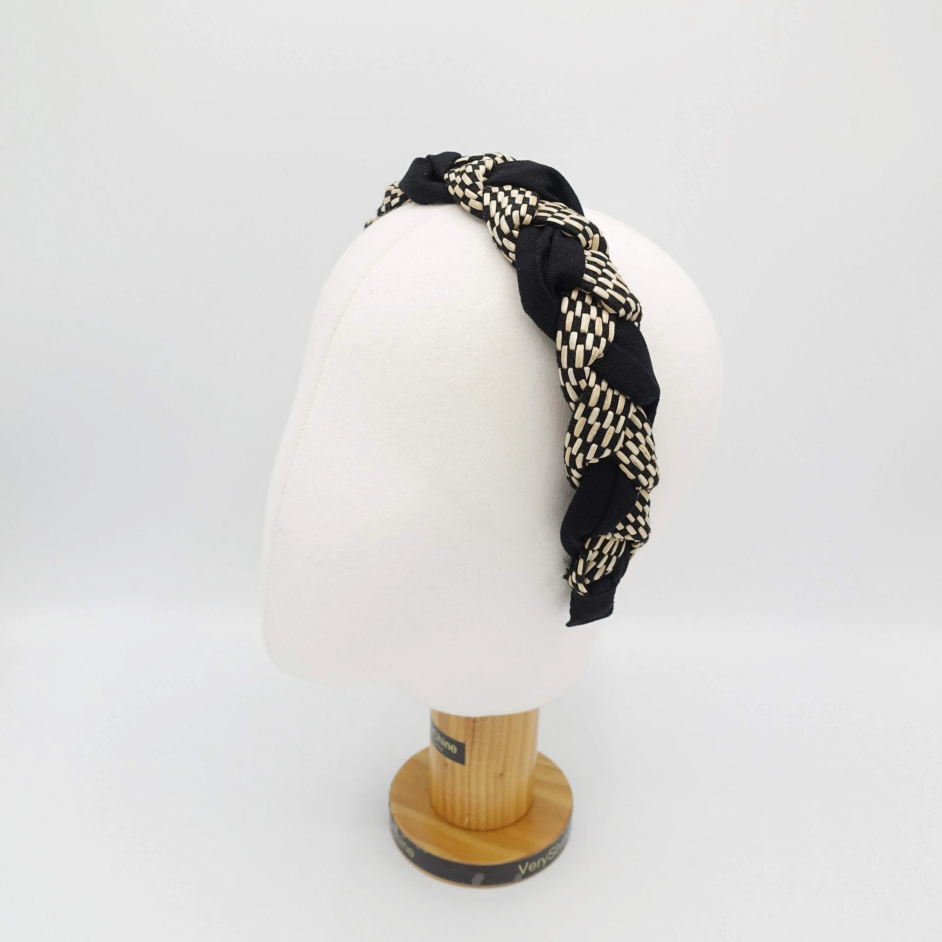 straw linen mix braided headband