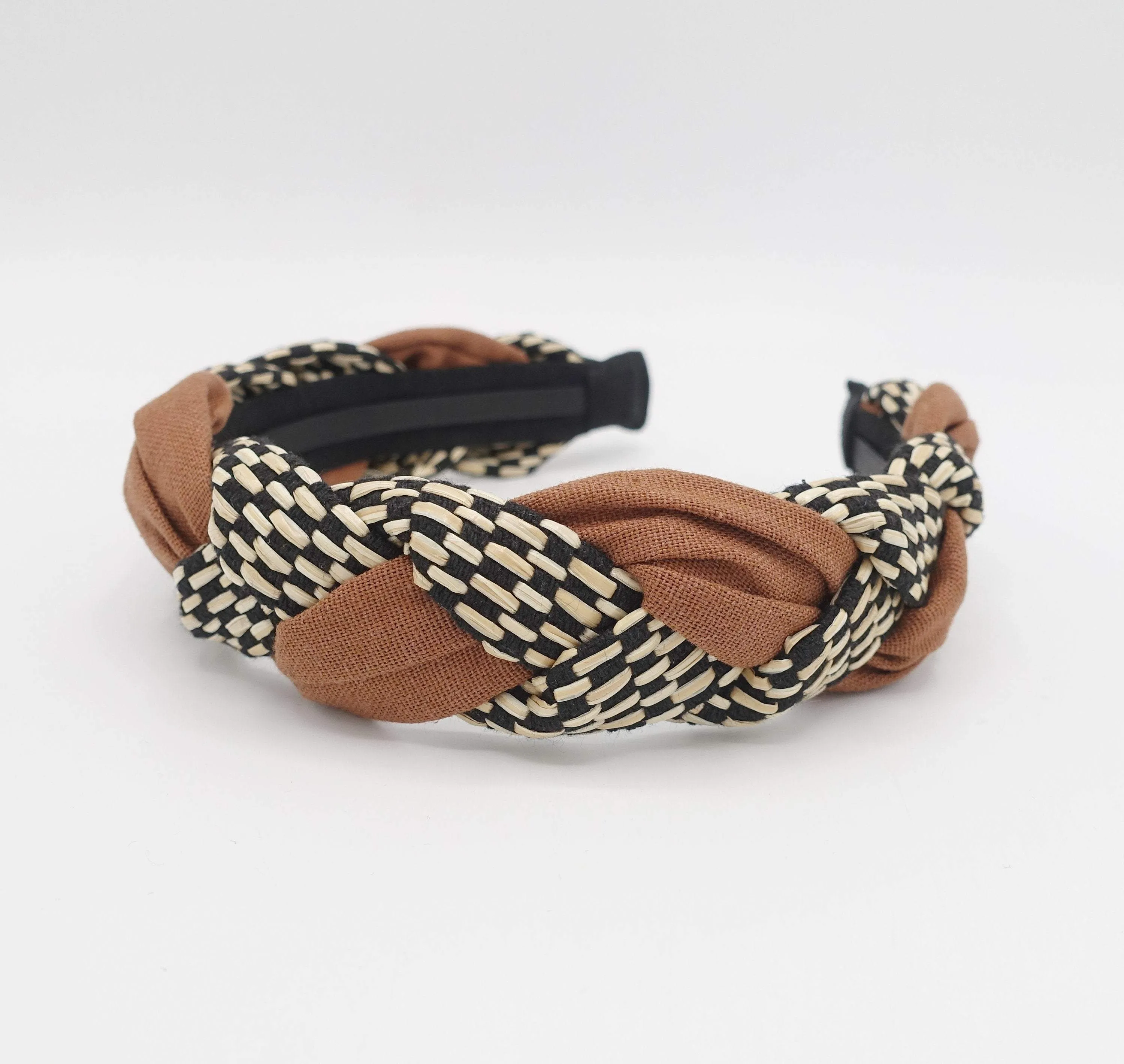 straw linen mix braided headband