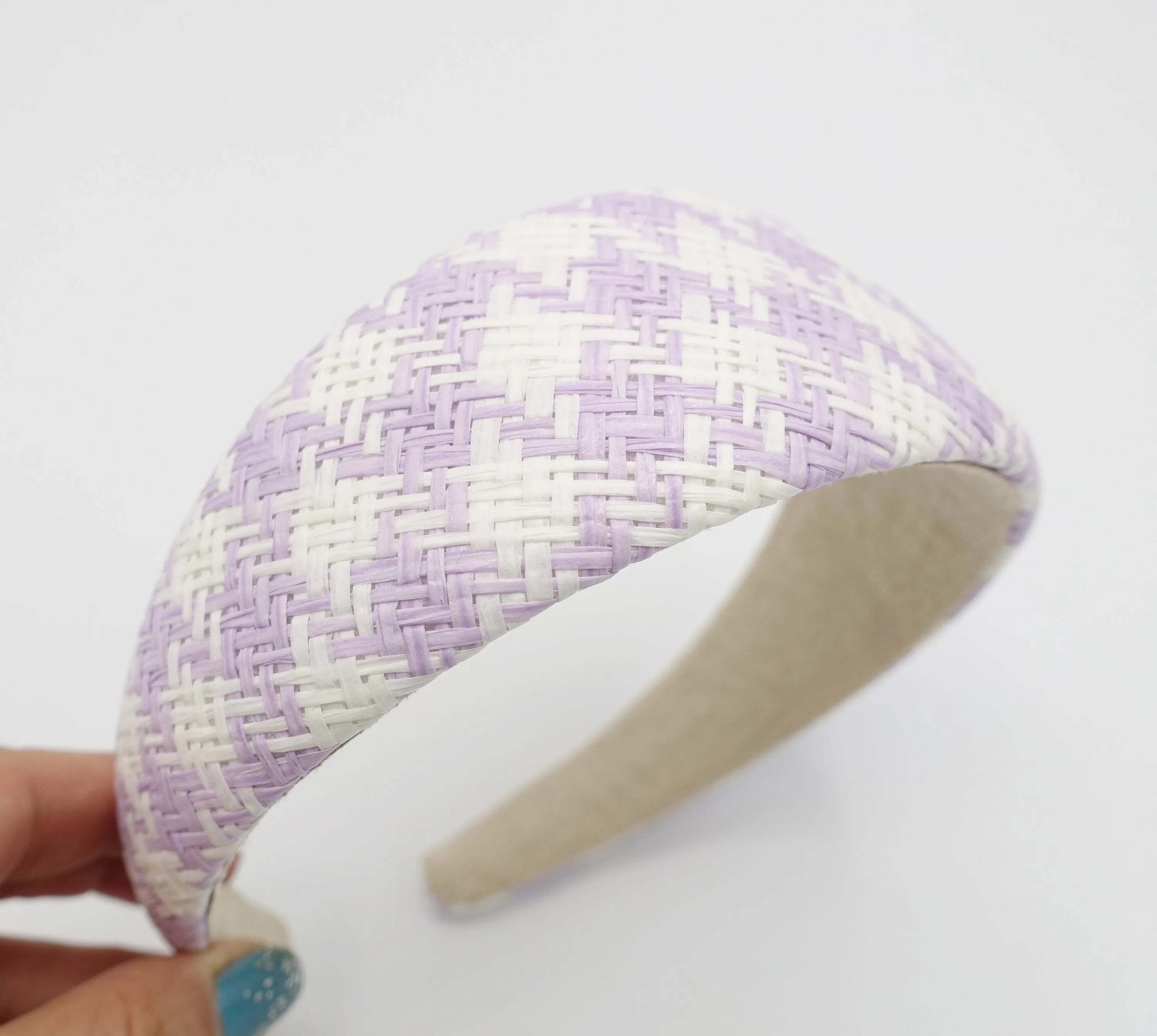 straw woven headband houndstooth padded headband wide stylish hair accessory for women