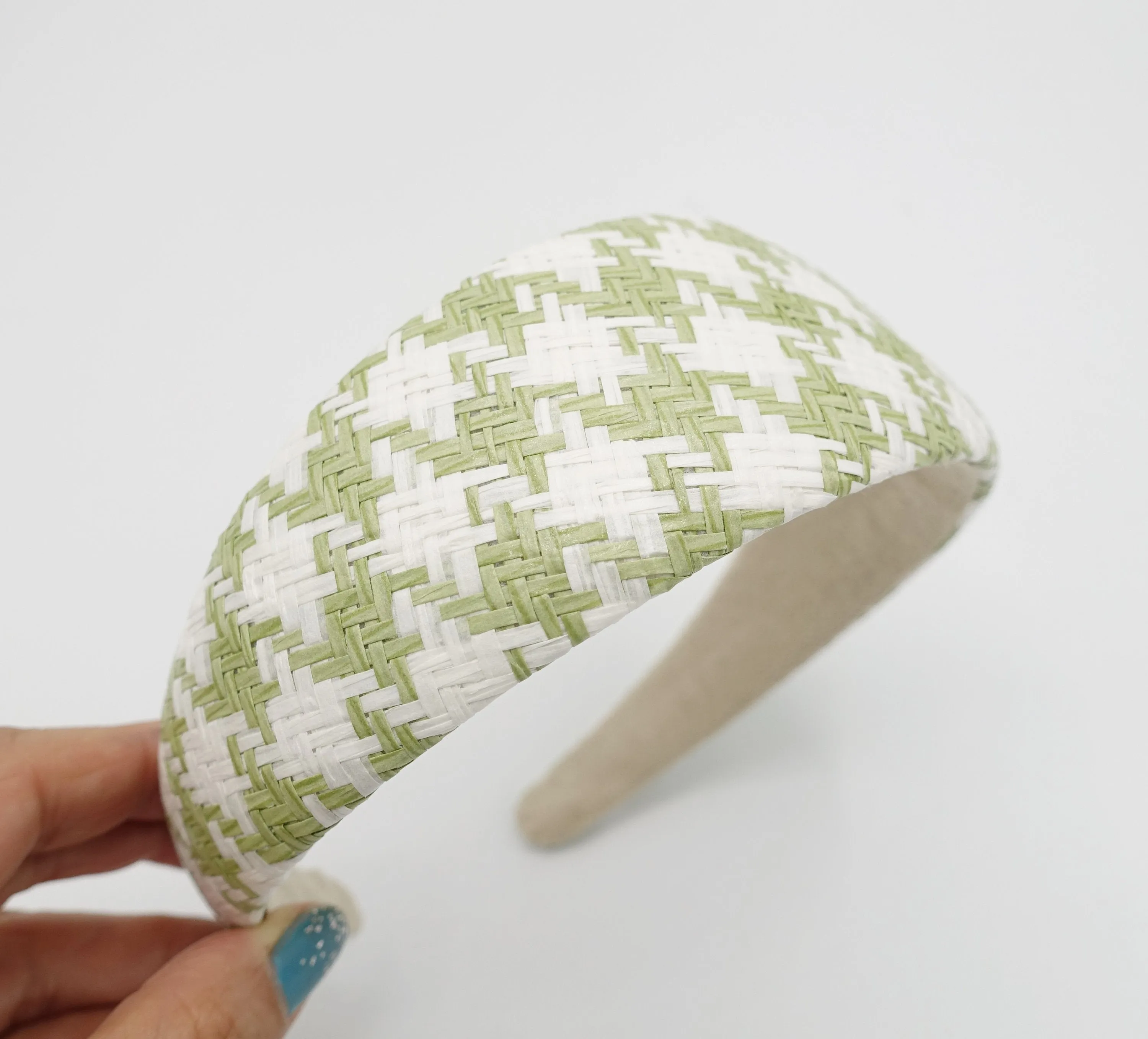 straw woven headband houndstooth padded headband wide stylish hair accessory for women