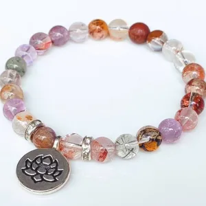 Super Seven Crystal Silver Lotus Charm Bracelet