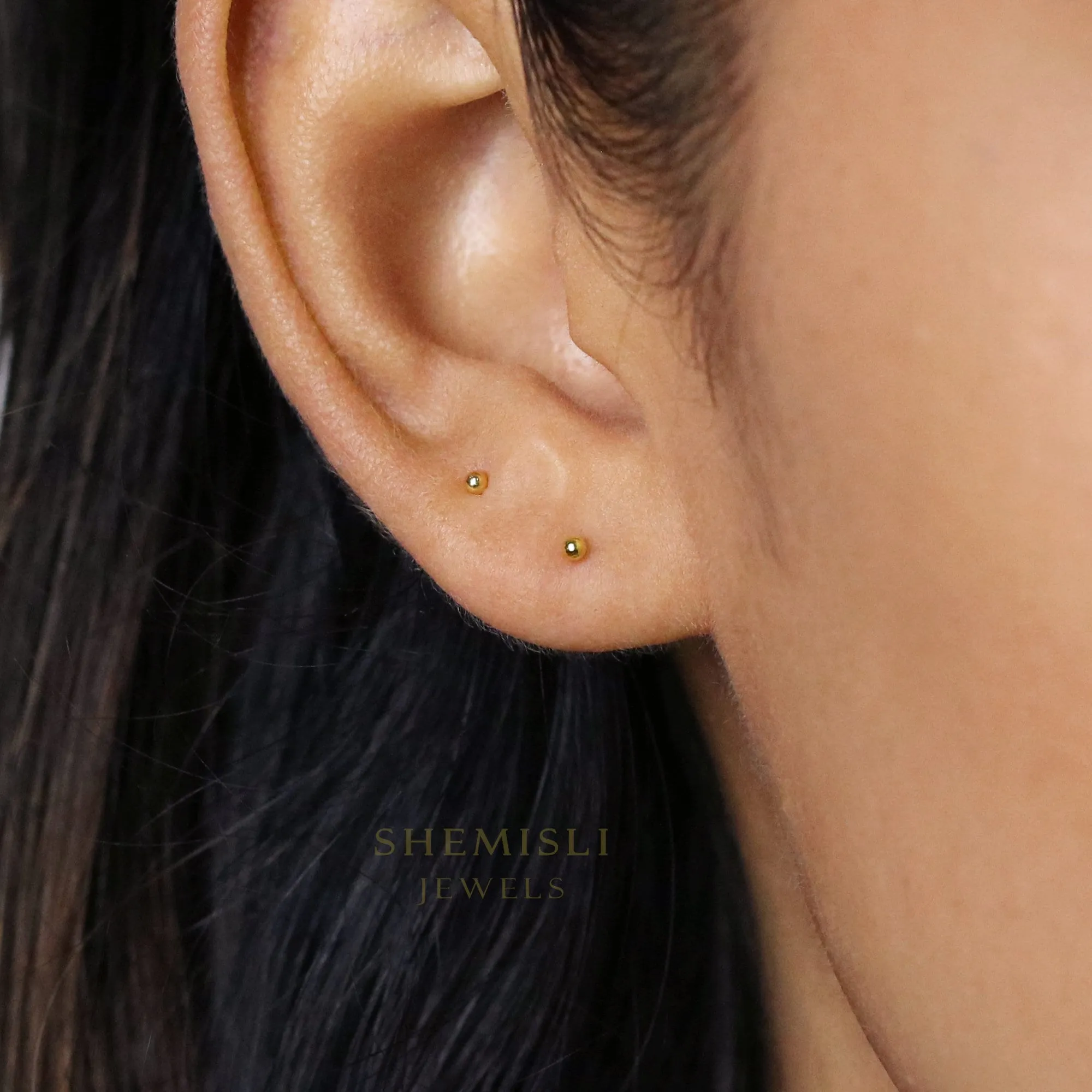 Super Tiny Ball Studs Earrings, Unisex, Gold, Silver SHEMISLI SS169