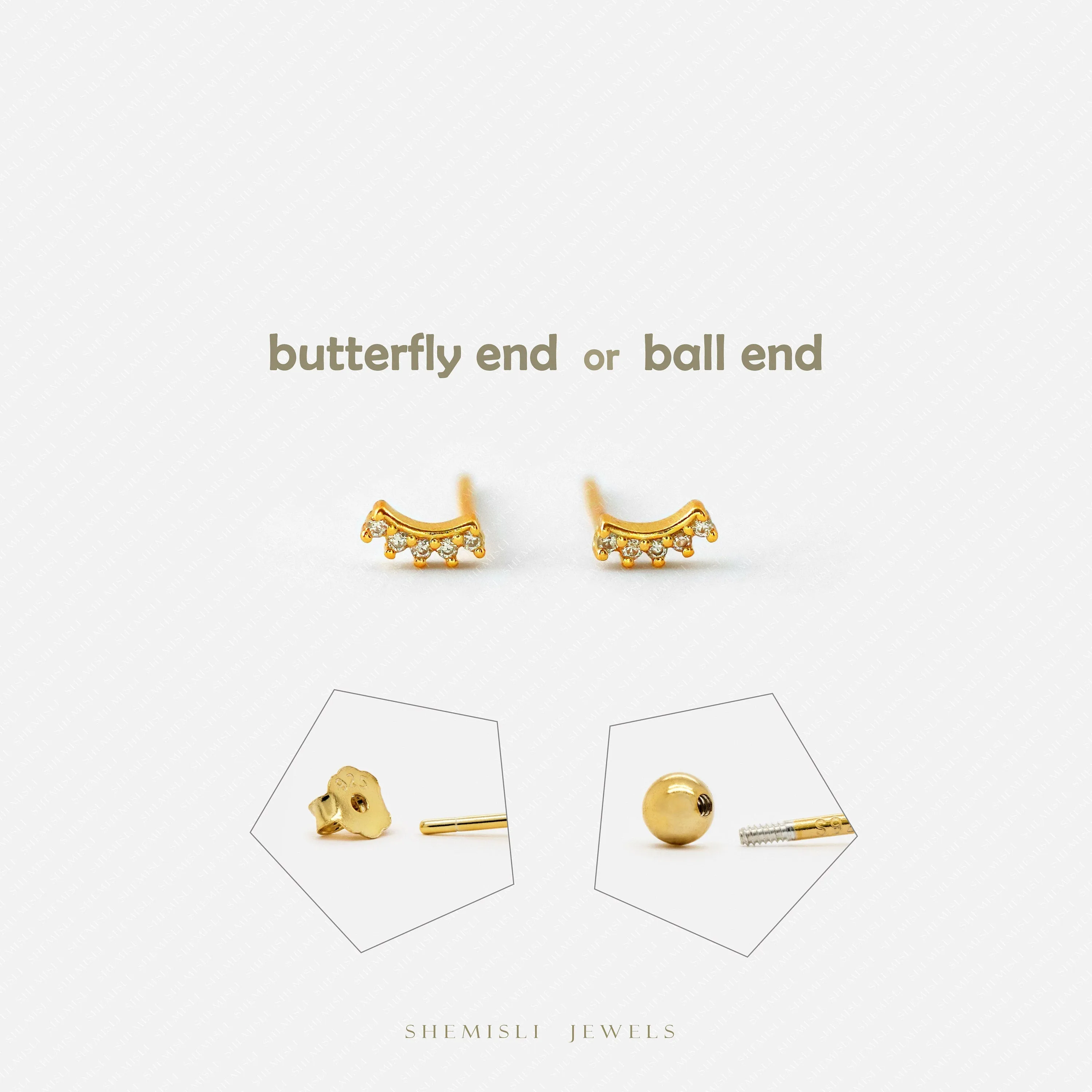 Super Tiny Climber Earrings, Unisex, Gold, Silver SHEMISLI - SS078 Butterfly End, SS769 Screw Ball End (Type A) LR