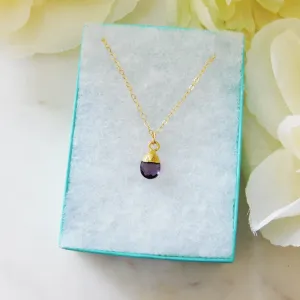 Tiny Amethyst Drop Gold Necklace