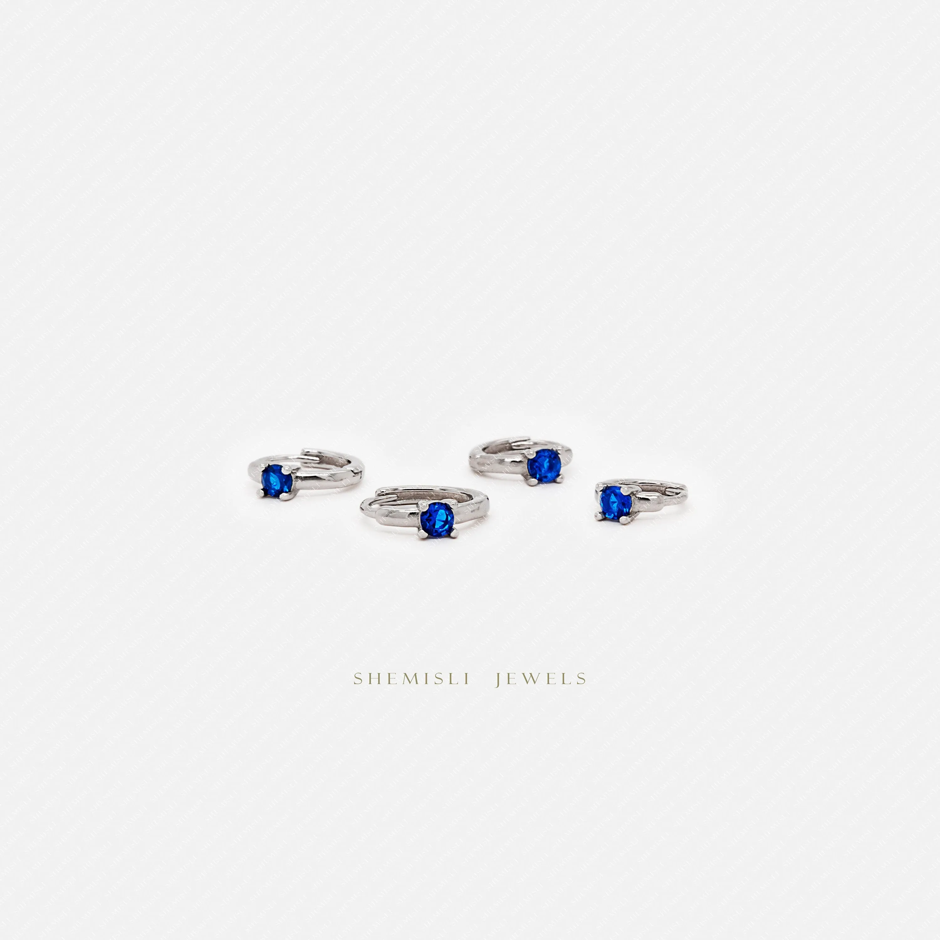 Tiny CZ Sapphire Gem Helix Hoop Earrings, Unisex, Gold, Silver SHEMISLI SH646, SH647, SH648, SH649
