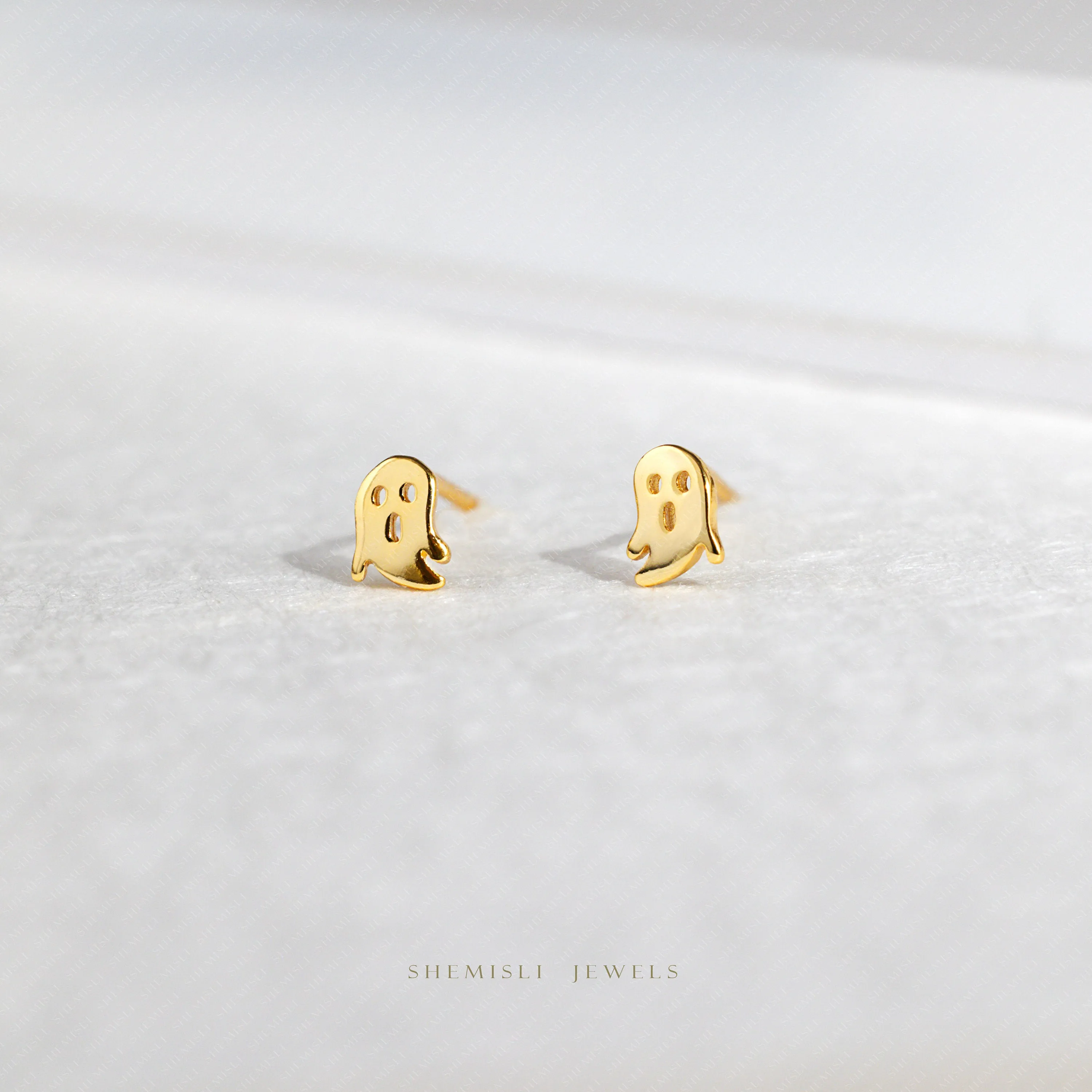 Tiny Ghost Stud Earrings, Unisex, Gold, Silver SHEMISLI SS685 Butterfly End, SS686 Screw Ball End (Type A) LR