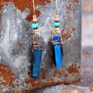 Titanium Aqua Aura Quartz Crystal Drop Earring