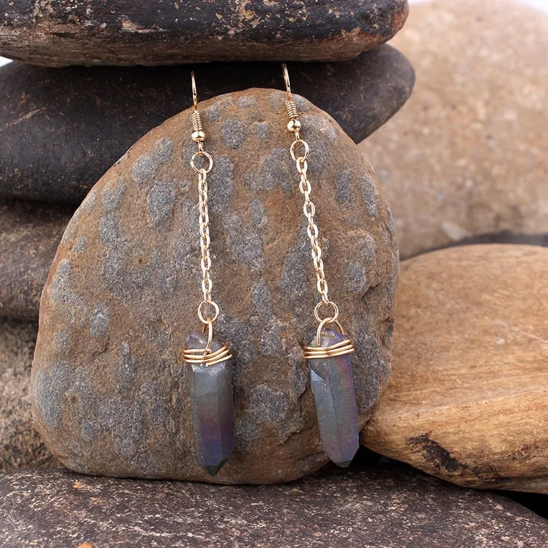 Titanium Aqua Aura Quartz Crystal Drop Earring