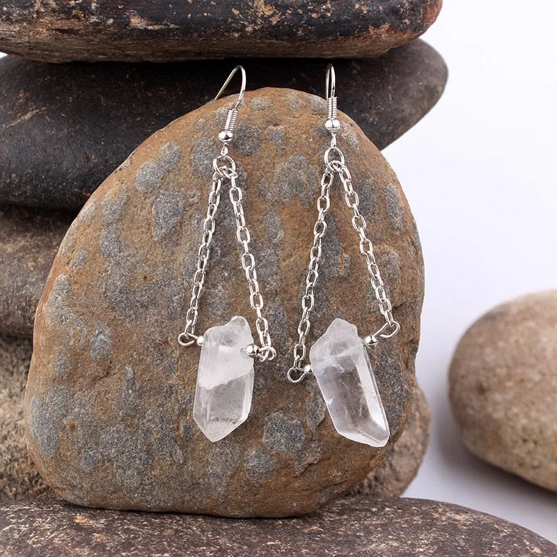 Titanium Aqua Aura Quartz Crystal Drop Earring