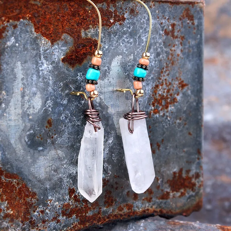 Titanium Aqua Aura Quartz Crystal Drop Earring