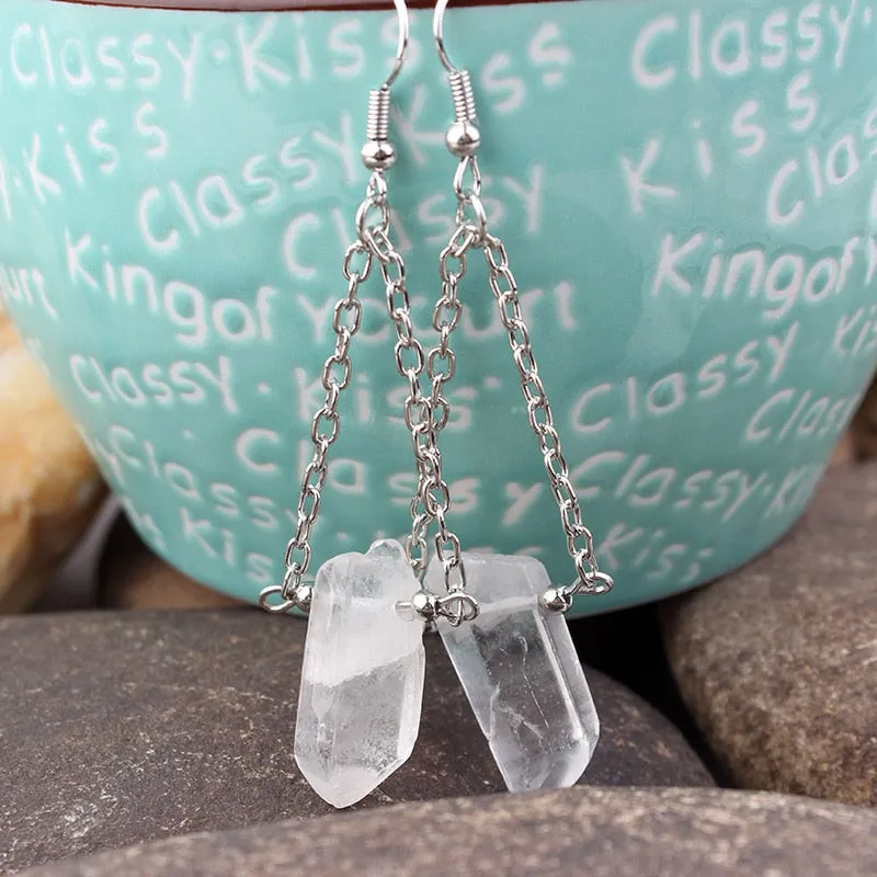 Titanium Aqua Aura Quartz Crystal Drop Earring