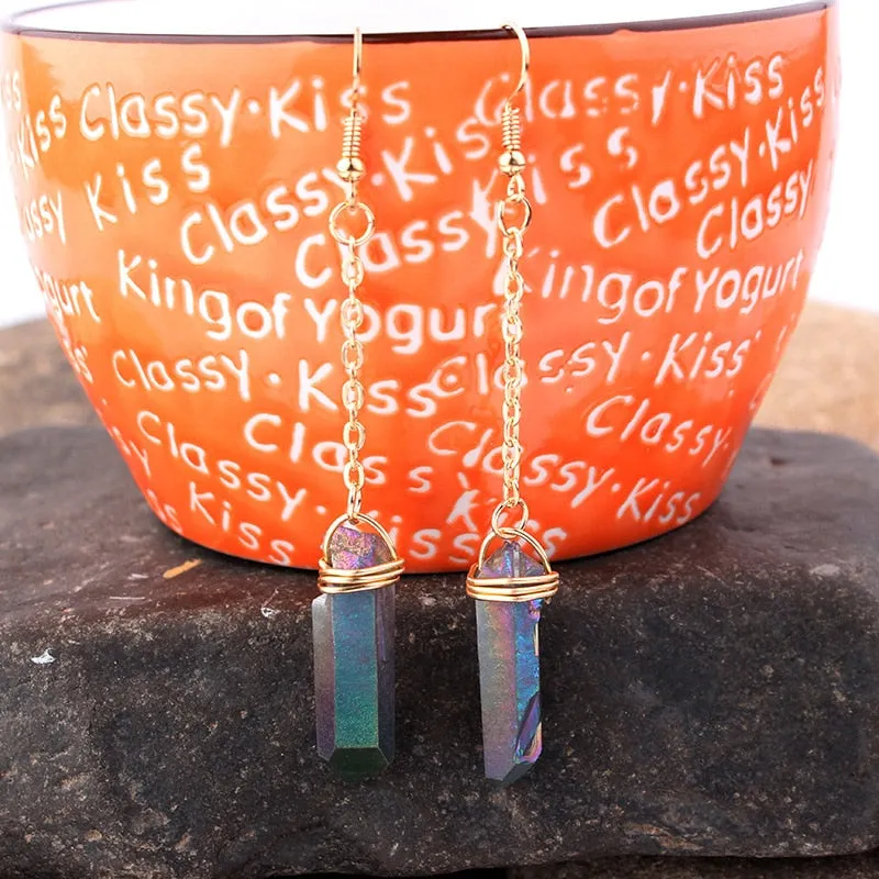 Titanium Aqua Aura Quartz Crystal Drop Earring