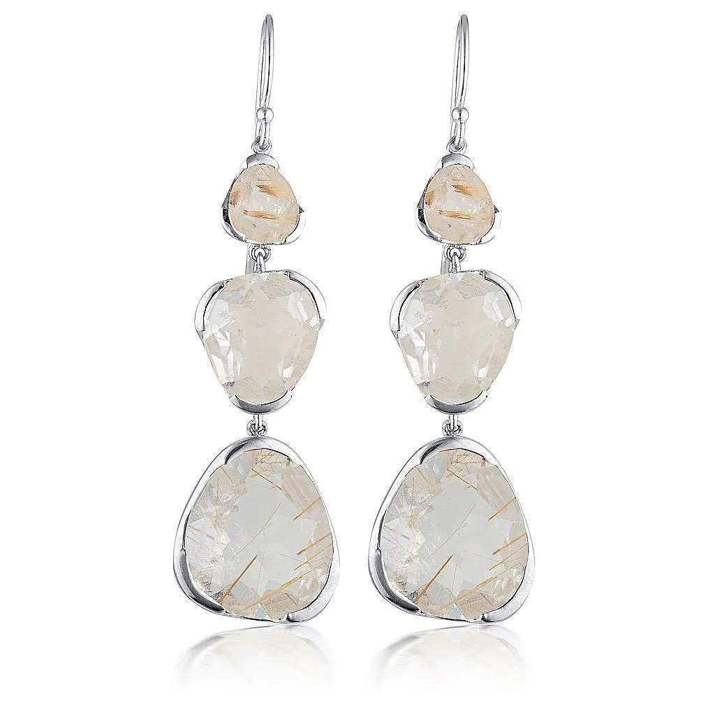 TO THE POWER OF THREE EARRINGS - RUTILATED QUARTZ