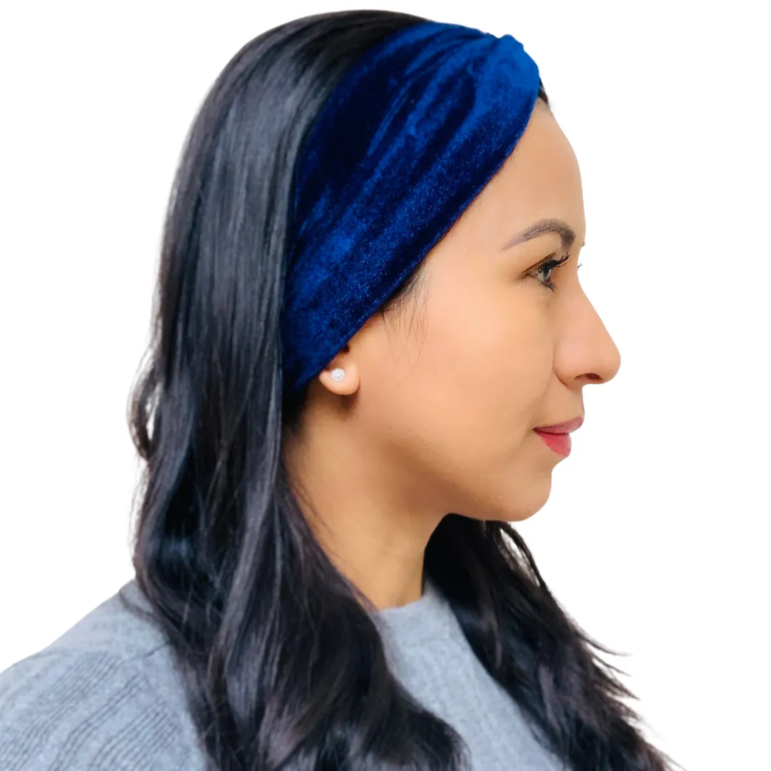 Top Knot Velvet Headband (Dark Blue)