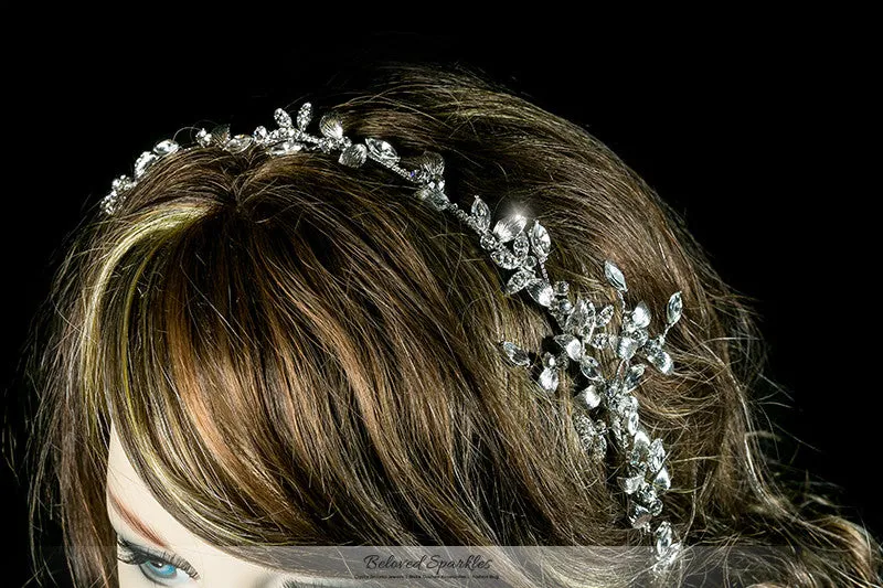 Trista Silver Leaf Hair Tie Headband | Swarovski Crystal
