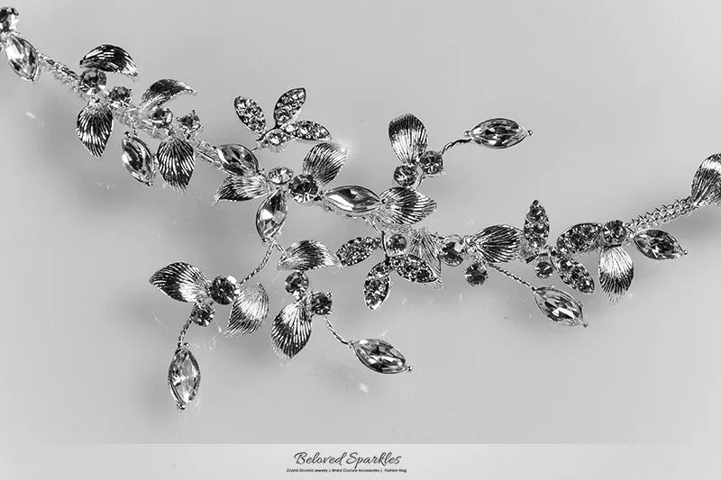 Trista Silver Leaf Hair Tie Headband | Swarovski Crystal