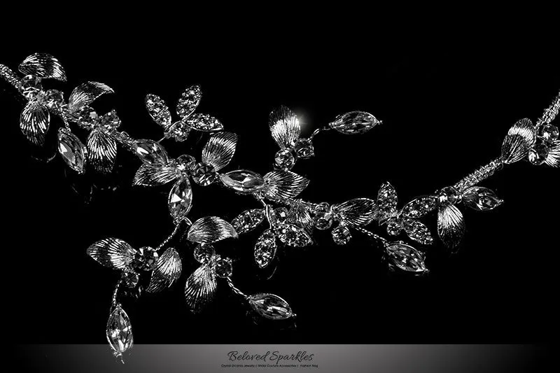 Trista Silver Leaf Hair Tie Headband | Swarovski Crystal