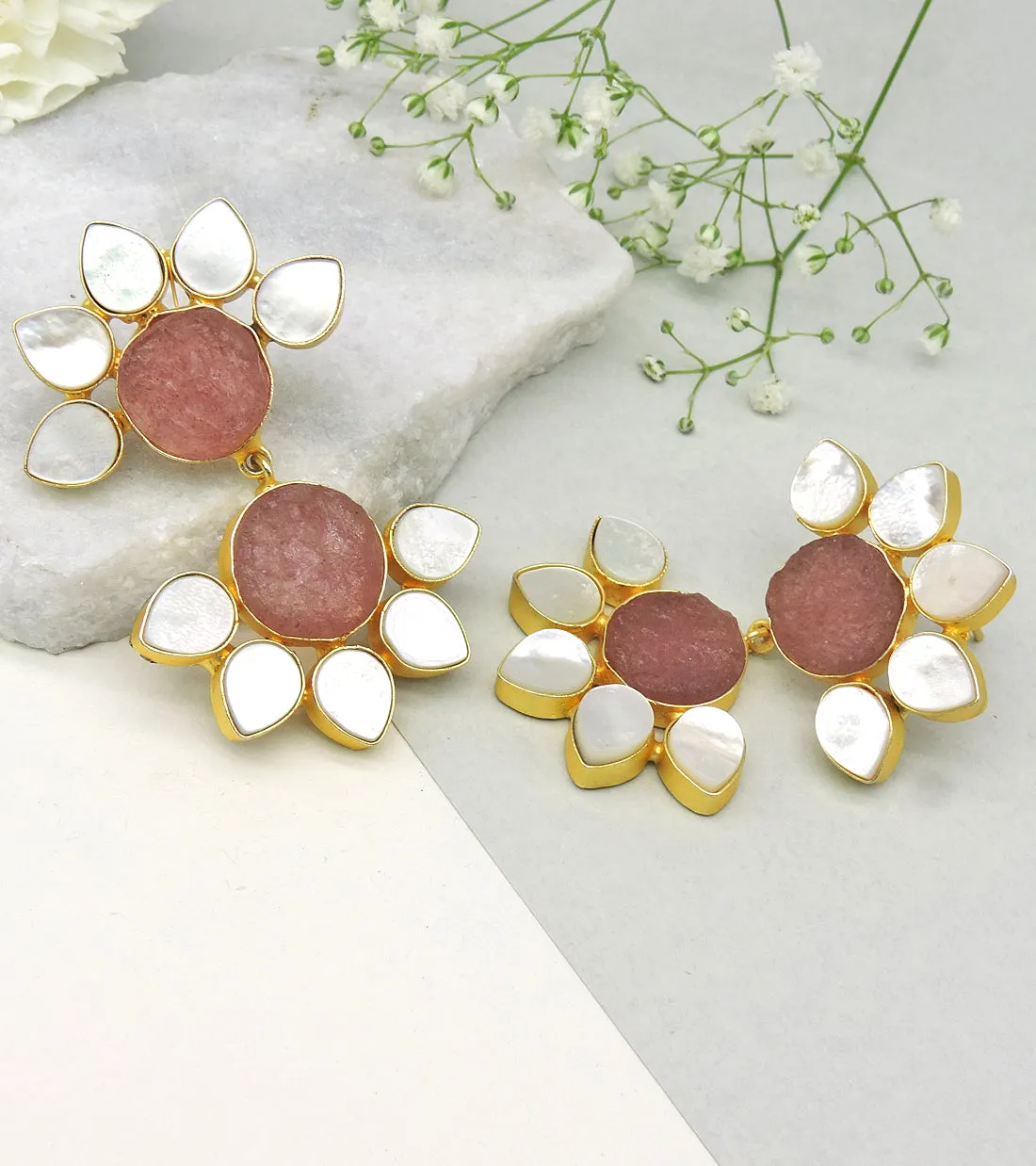 Twin Flora Earrings (Quartz)