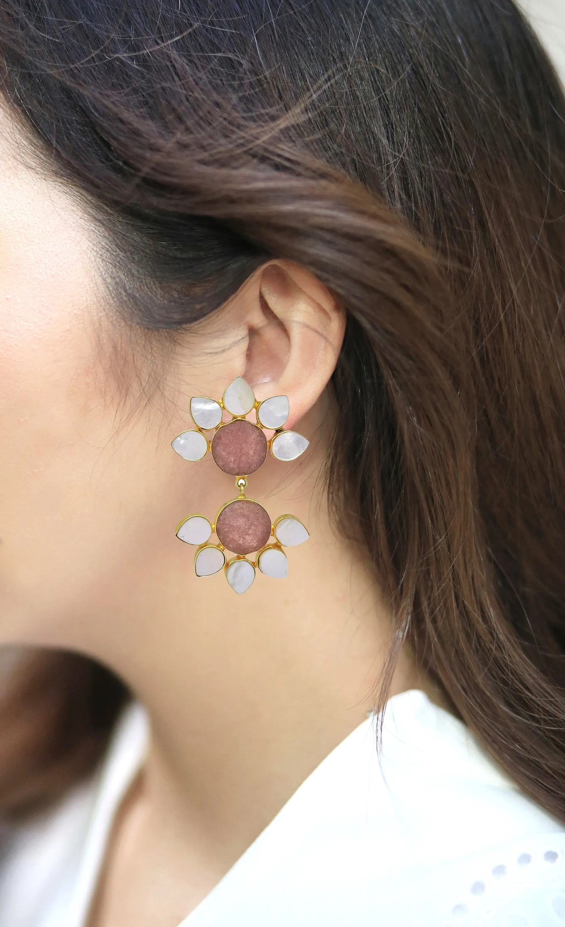 Twin Flora Earrings (Quartz)