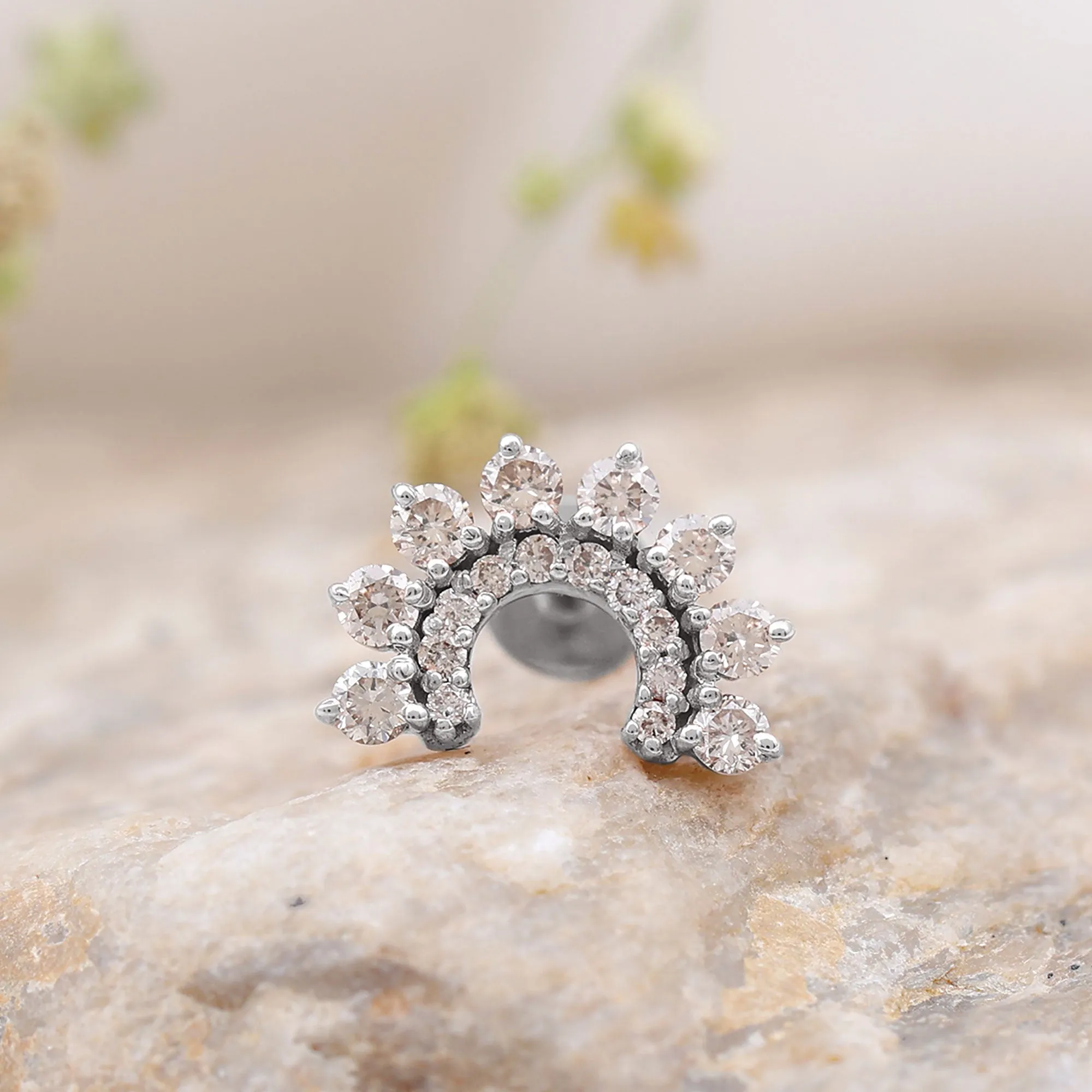 Unique Diamond Curved Earring for Helix Piercing