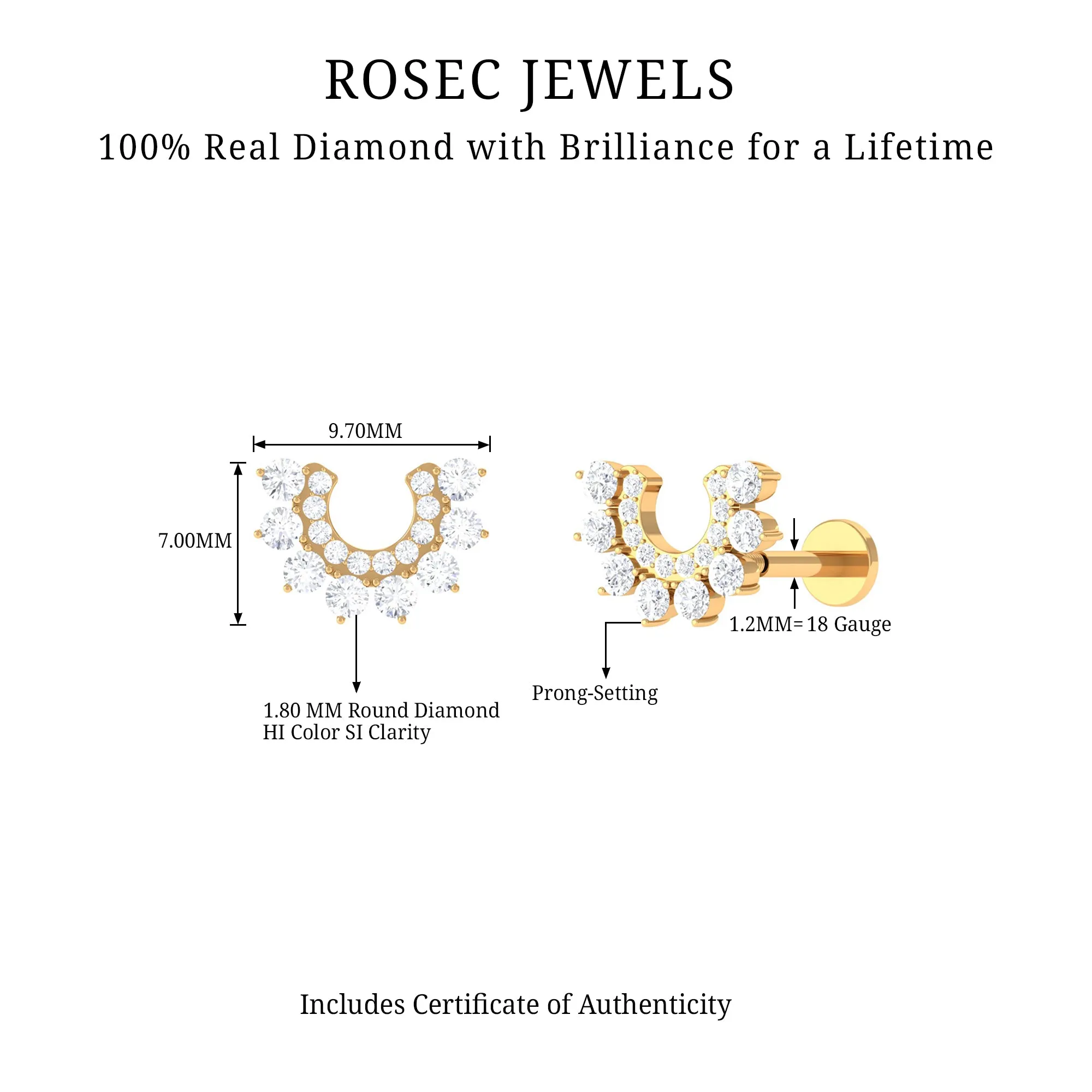 Unique Diamond Curved Earring for Helix Piercing