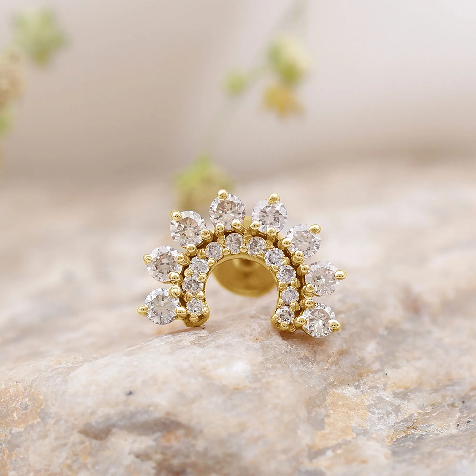 Unique Diamond Curved Earring for Helix Piercing