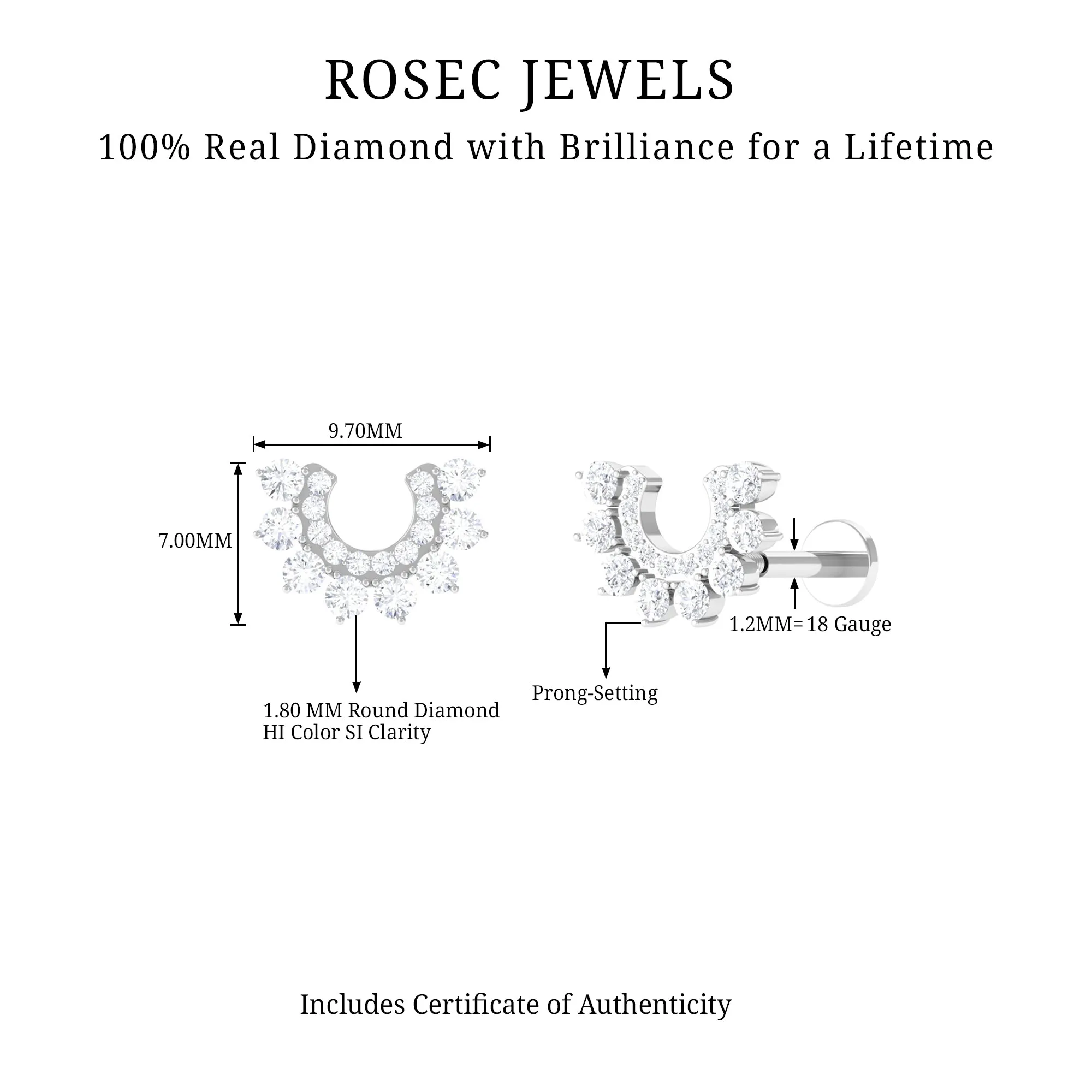 Unique Diamond Curved Earring for Helix Piercing