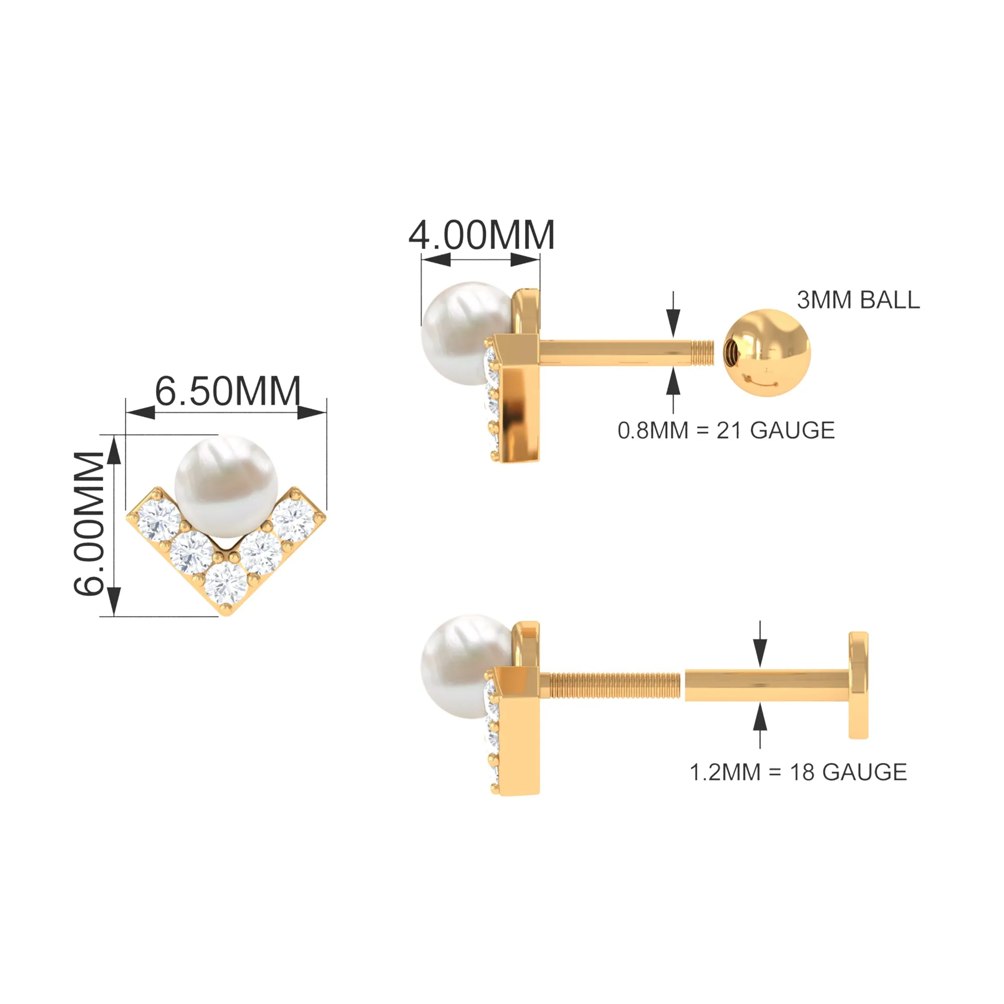 Unique Freshwater Pearl Cartilage Earring with Moissanite